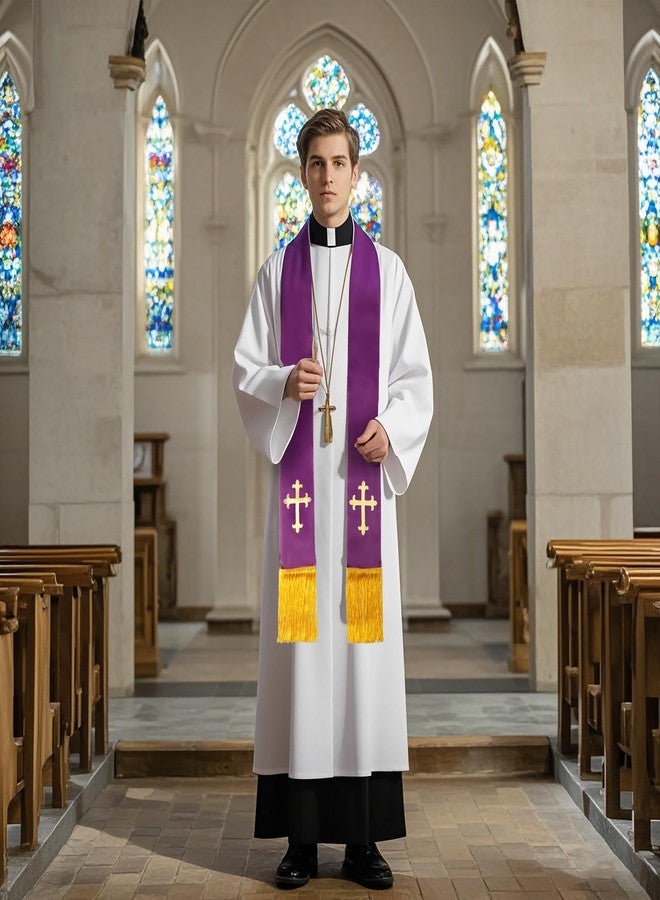 Brilucky Clergy Stole for Men Church Supplies,Choir Stole with Cross for Wedding Officiant Priest Robe Accessories,Baptism Catholic Church Priest Mass Stoles Accessories,Purple Cloth for Easter Cross - Image 5